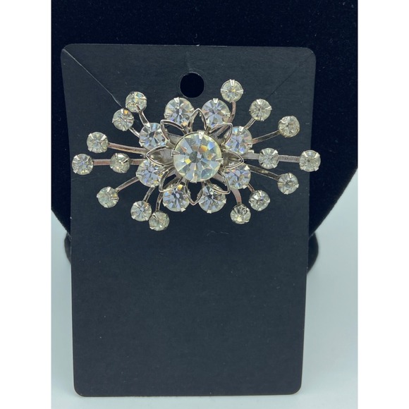 Vintage Judy Lee Aurora‎ Borealis Rhinestone Starburst Brooch Silver Tone 2.25in - Picture 8 of 9